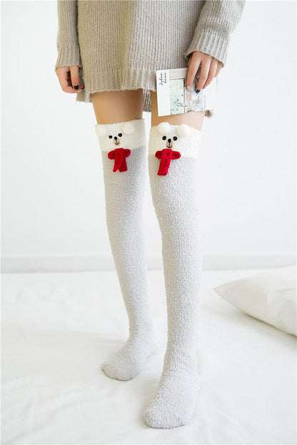 Teddy Legs - Thigh High Socks (Red Scarf Bear)